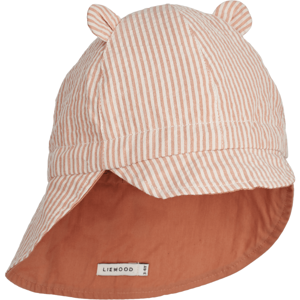 Liewood Gorm Bob réversible en seersucker pour enfants avec oreilles - Y/D Stripe Tuscany Rose / Sandy