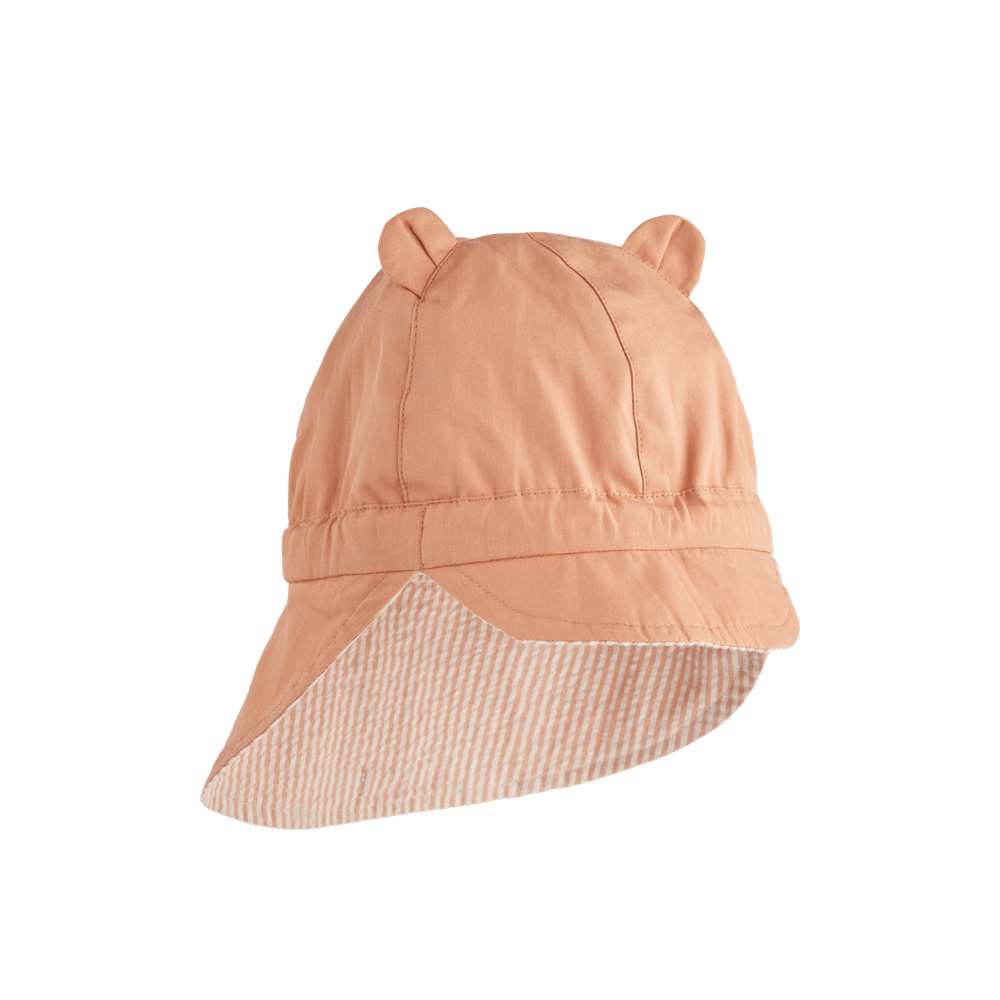 Liewood Gorm Bob de soleil réversible en seersucker pour enfant avec petites oreilles - Y/D Stripe Tuscany Rose / Sandy