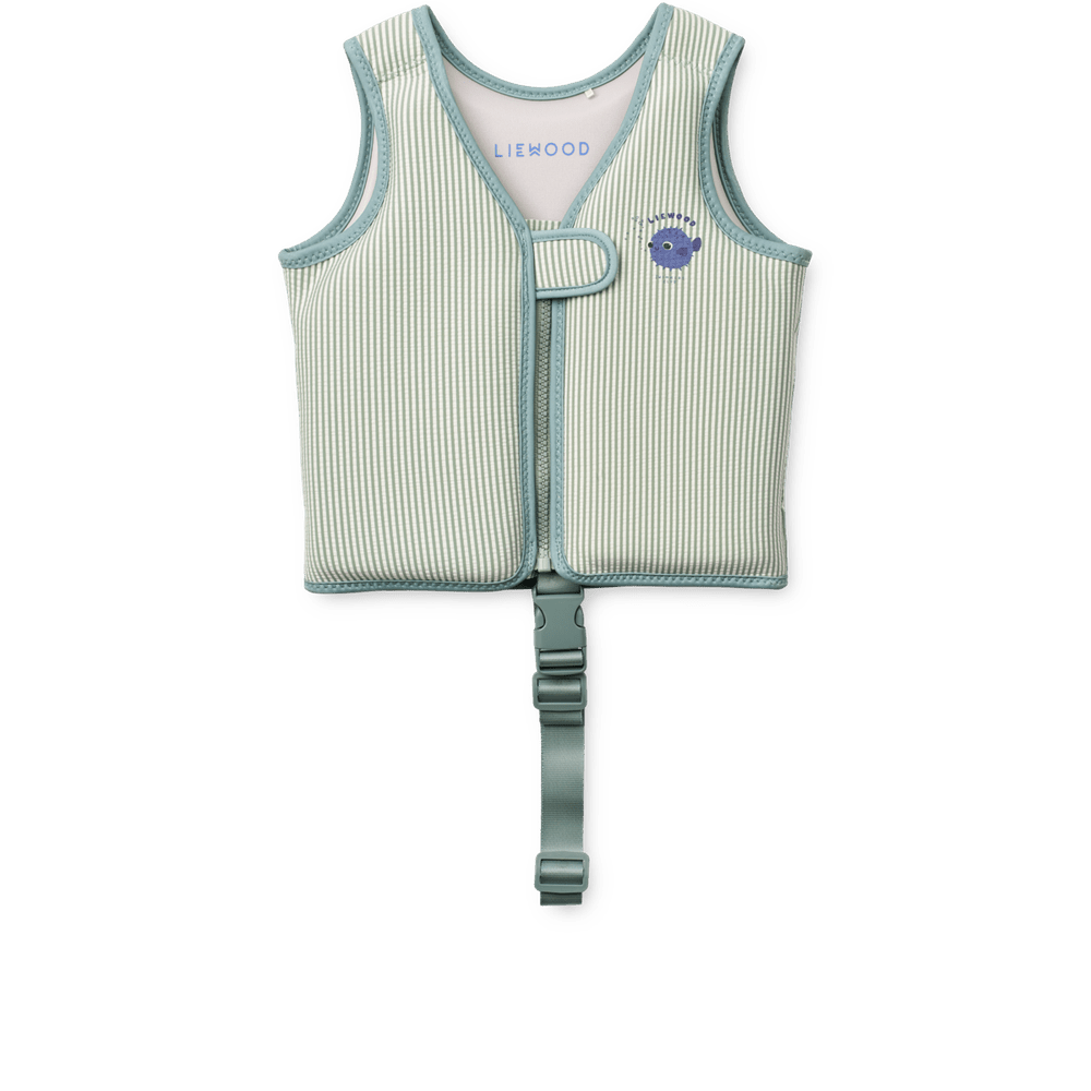 Liewood Dove Gilet de natation seersucker pour enfants - Menthe poivrée / Sable