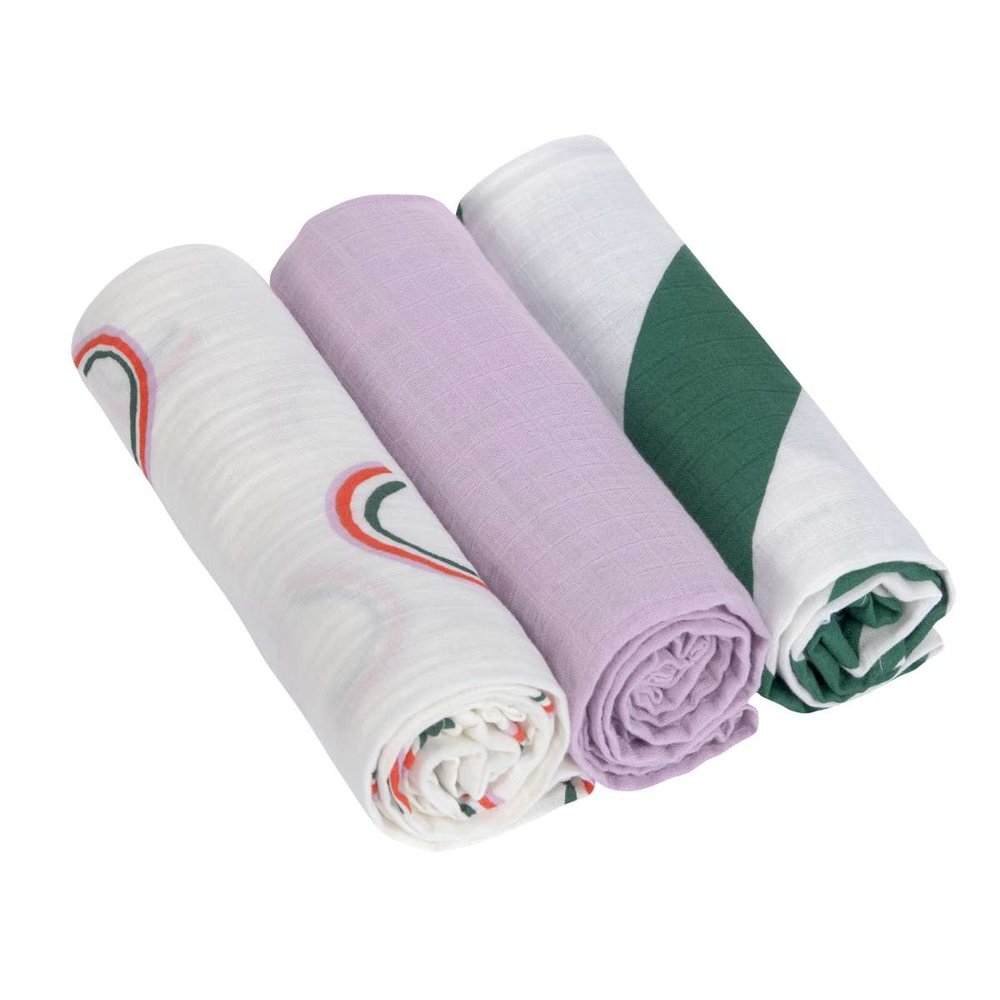 Lot de 3 langes en mousseline 85x85cm - Happy Rascals Lavande