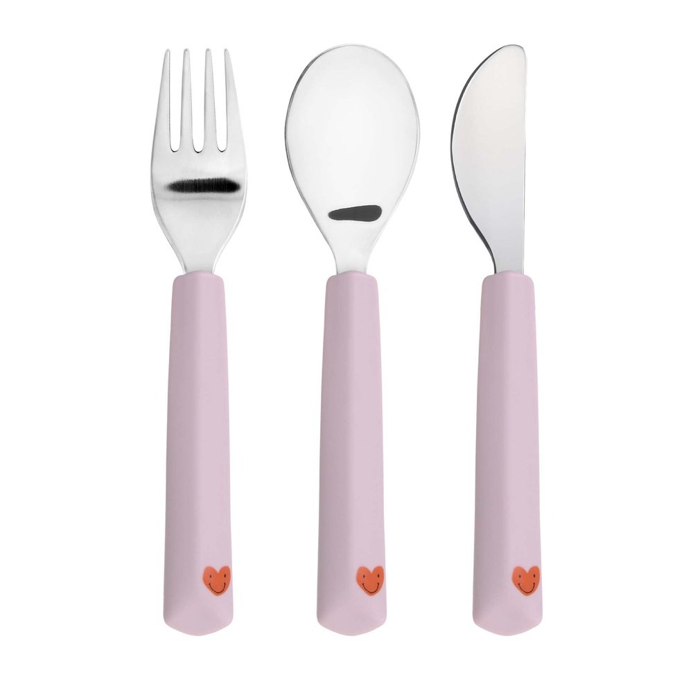 Couverts pour enfant avec poignée en silicone - Happy Rascals, Heart Lavender
