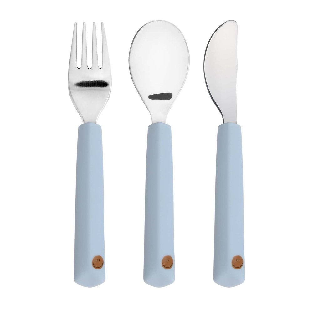 Couverts pour enfants avec prise en silicone - Happy Rascals, Smile bleu ciel