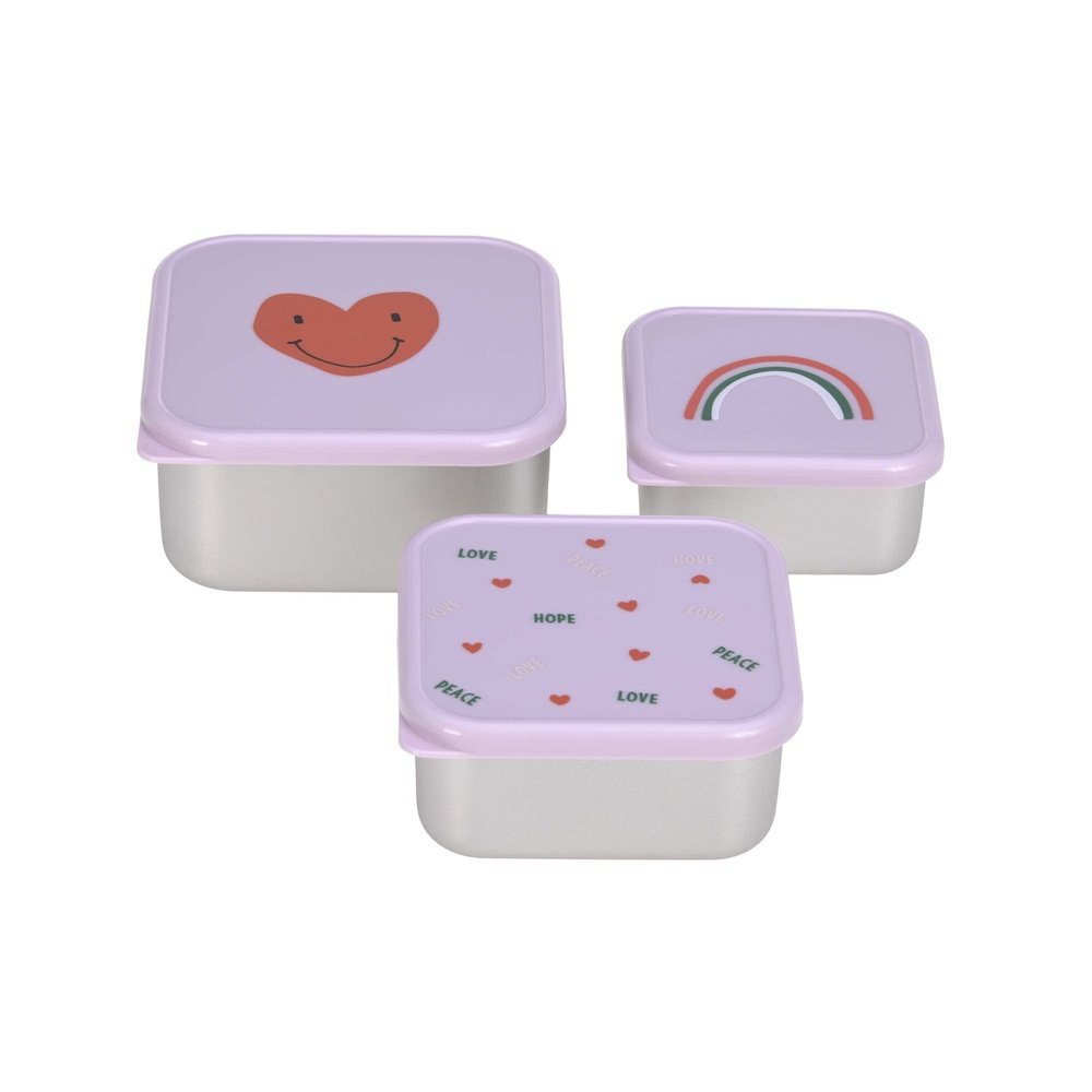 Boîte à goûter inox 3 pièces - Heart Lavender