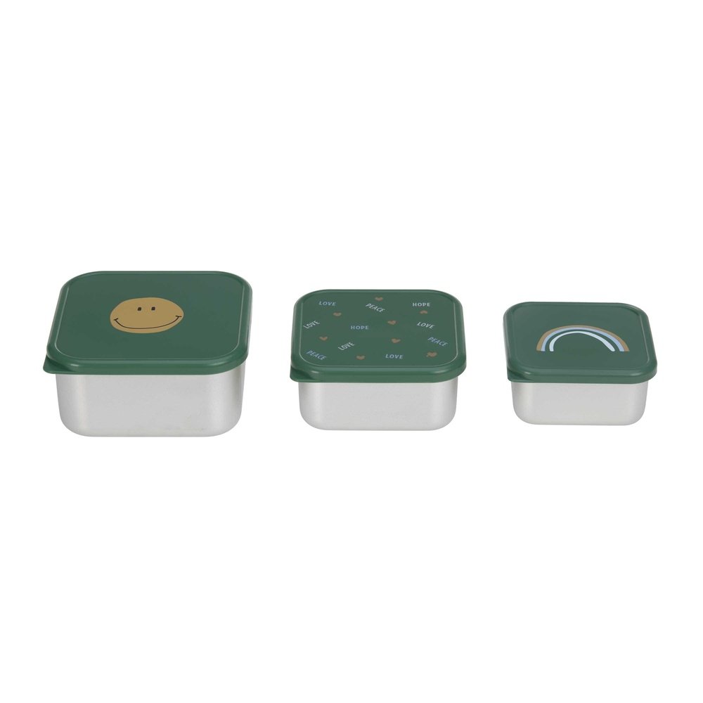 Set de 3 boîtes à snack inoxydables - Smile green