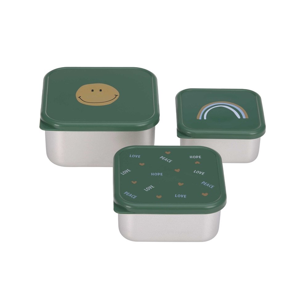 Set de 3 boîtes à snacks inoxydables - Smile green