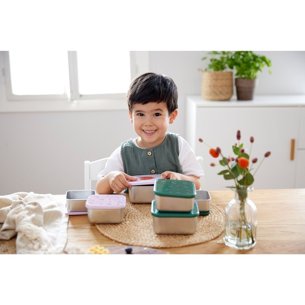 Set de 3 boîtes à goûter inoxydables - Smile green