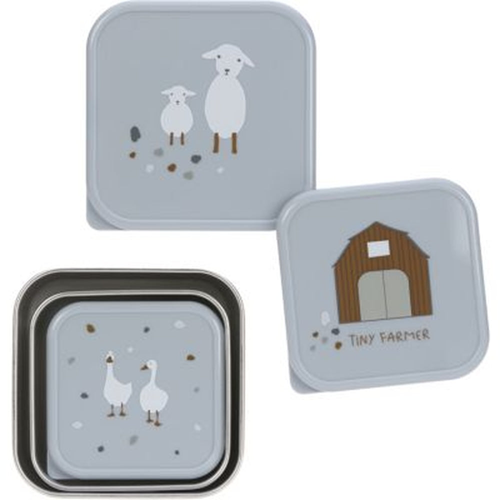 Set de 3 boîtes à goûter en acier inoxydable Lässig - Tiny Farmer Blue