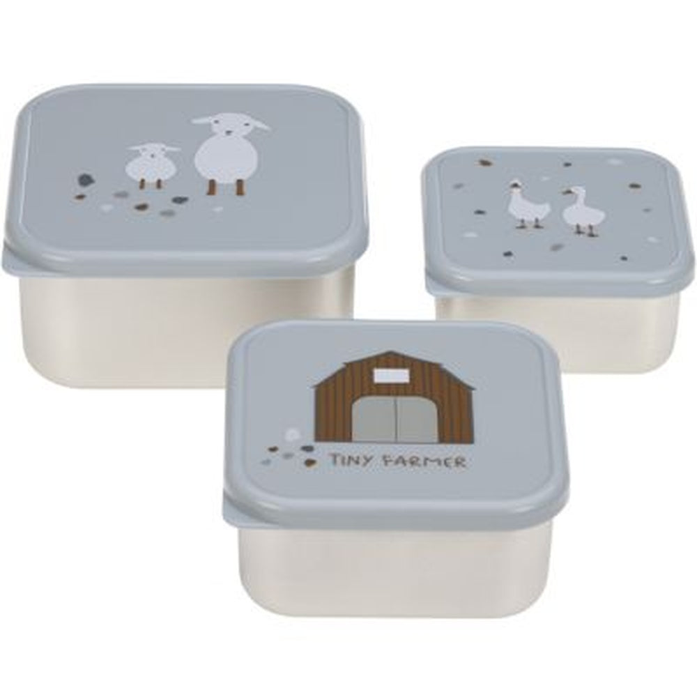 Lässig Set de 3 boîtes à goûter en acier inoxydable - Tiny Farmer Blue