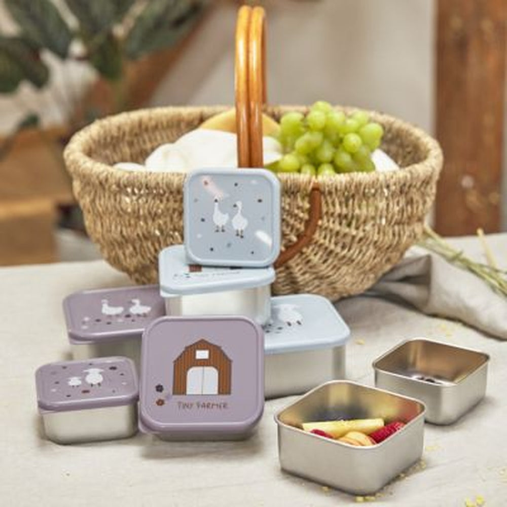 Lässig Set de 3 boîtes à goûter inoxydables - Tiny Farmer Blue