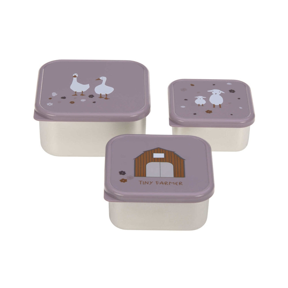 Lässig Set de 3 boîtes à goûter en acier inoxydable - Tiny Farmer Lilac