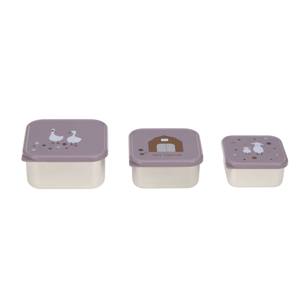 Lässig Boîte à goûter inoxydable, lot de 3 - Tiny Farmer Lilac