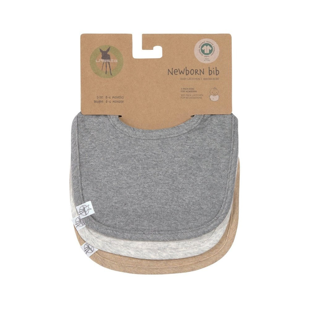 Set de 3 bavoirs nouveau-né GOTS Lässig - gris foncé/gris clair/mélange naturel