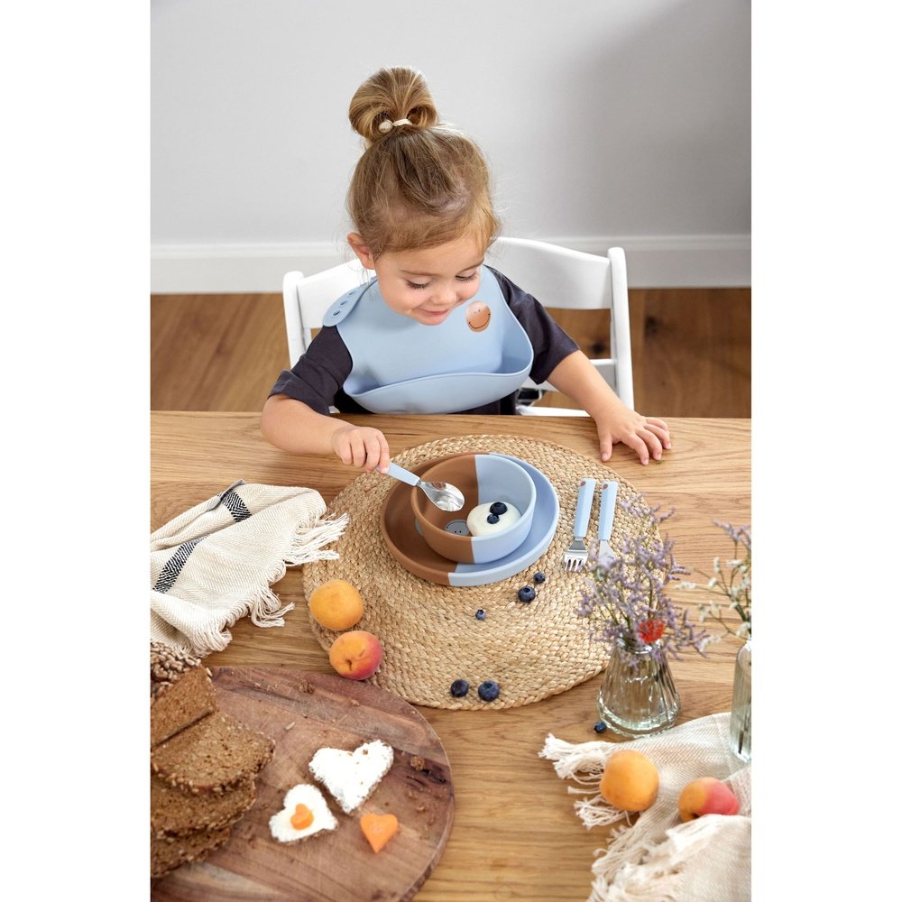 Petit bol en silicone - Happy Rascals Smile bleu ciel