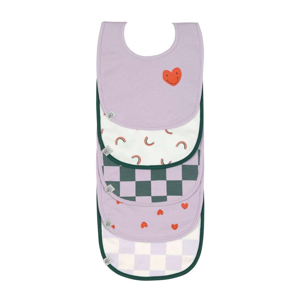 Pack de 5 bavoirs 3-18M - Happy Rascals cœur lavande
