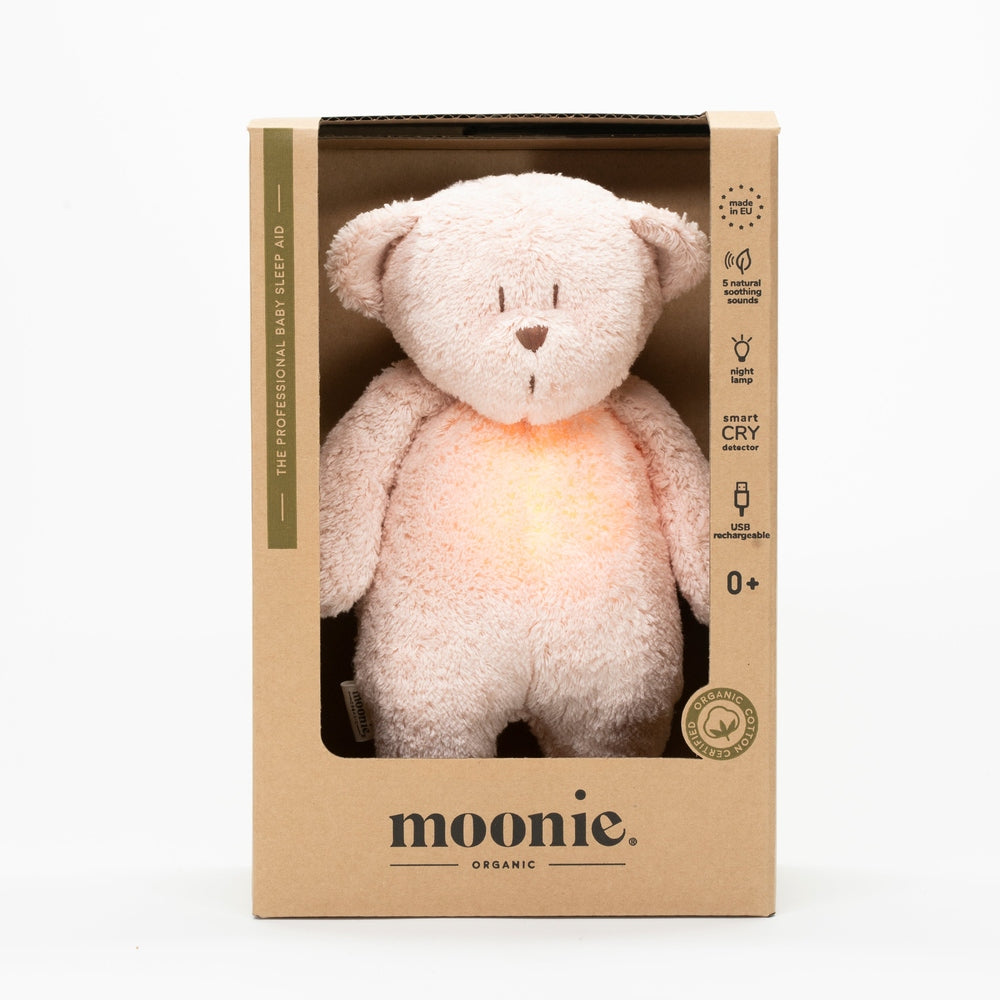 Peluche Moonie - The Humming Bear Organic 2.0 - Rose nature | Peluche à bruit blanc avec veilleuse