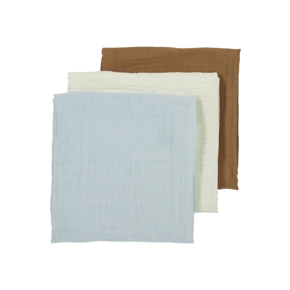 3 LANGES HYDROPHILES 70x70 CM PRÉLAVÉS - BLANC CASSÉ/BLEU CLAIR/TOFFEE