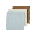 3 LANGES HYDROPHILES 70x70 CM PRÉLAVÉS - BLANC CASSÉ/BLEU CLAIR/TOFFEE