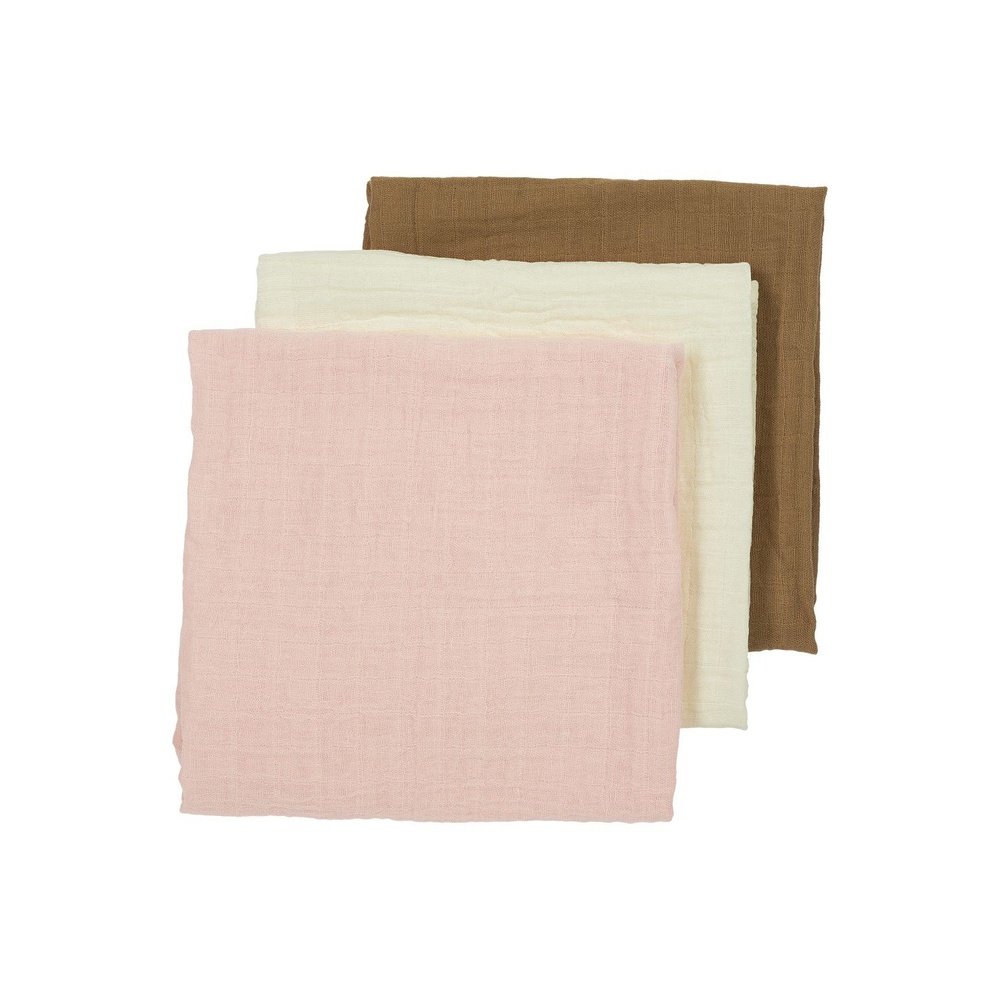 3 LANGES HYDROPHILES 70x70 CM PRÉLAVÉS - BLANC CASSE/ROSE POUDRÉ/CARAMEL