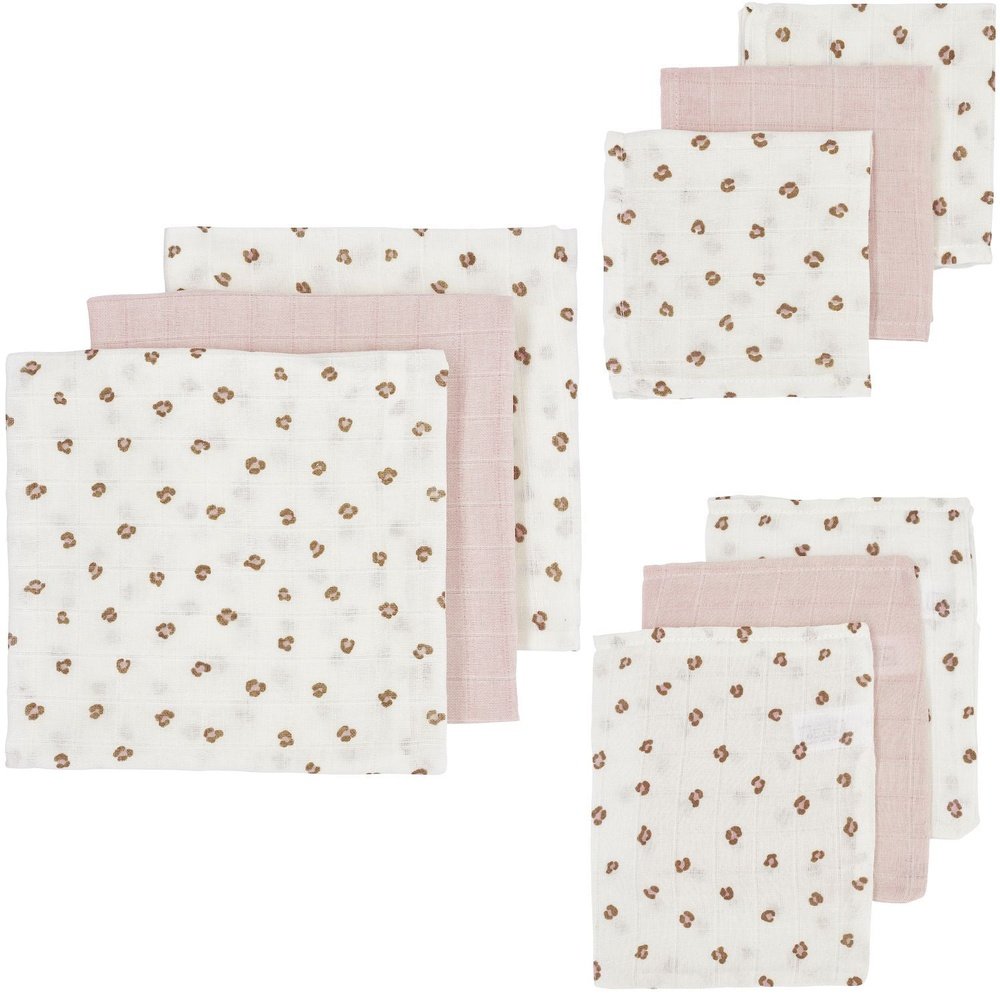 Kit de démarrage en gaze hydrophile : 3 langes tétra, 3 lingettes pour la bouche, 3 gants de toilette - Mini Panther/Pink
