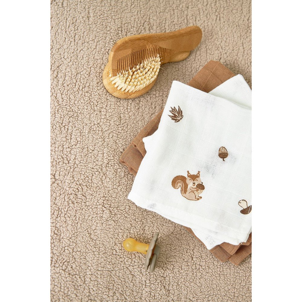 Gants de toilette en mousseline - animaux de la forêt - lot de 3