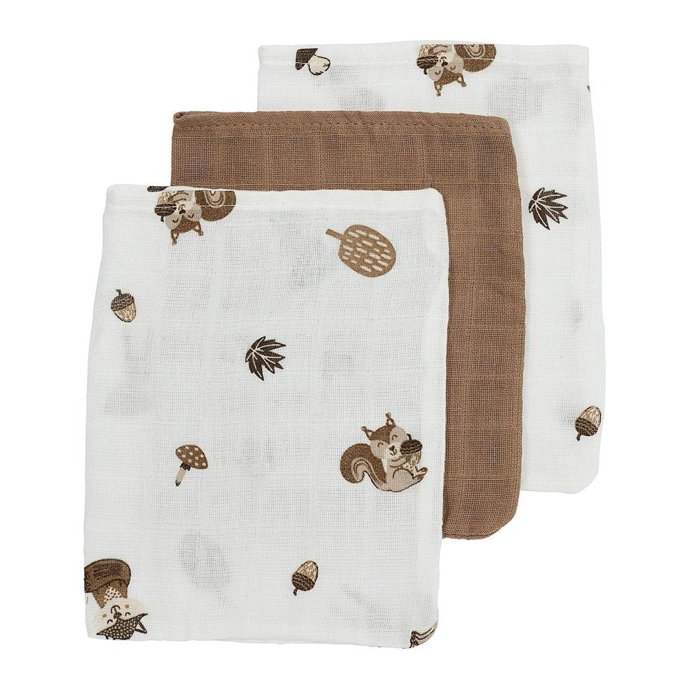 Gants de toilette en mousseline - Animaux de la forêt - lot de 3