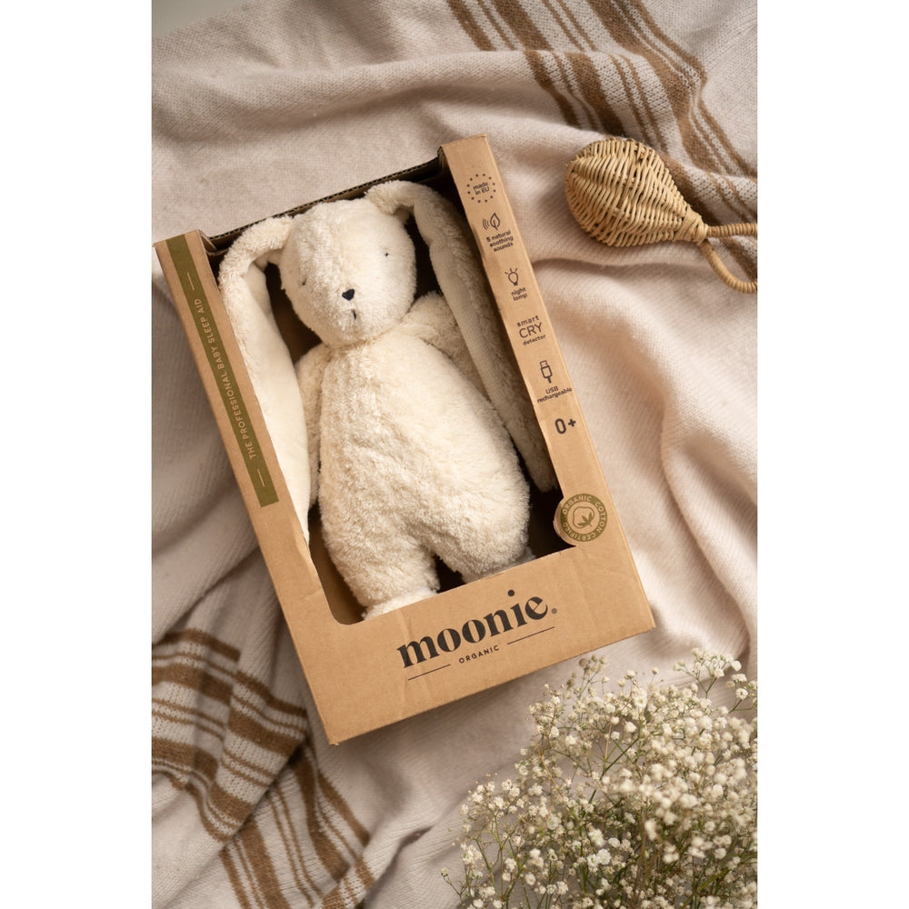 Moonie Lapin The Humming Bunny Organic 2.0 - Polar Natur | Peluche à bruit blanc avec veilleuse