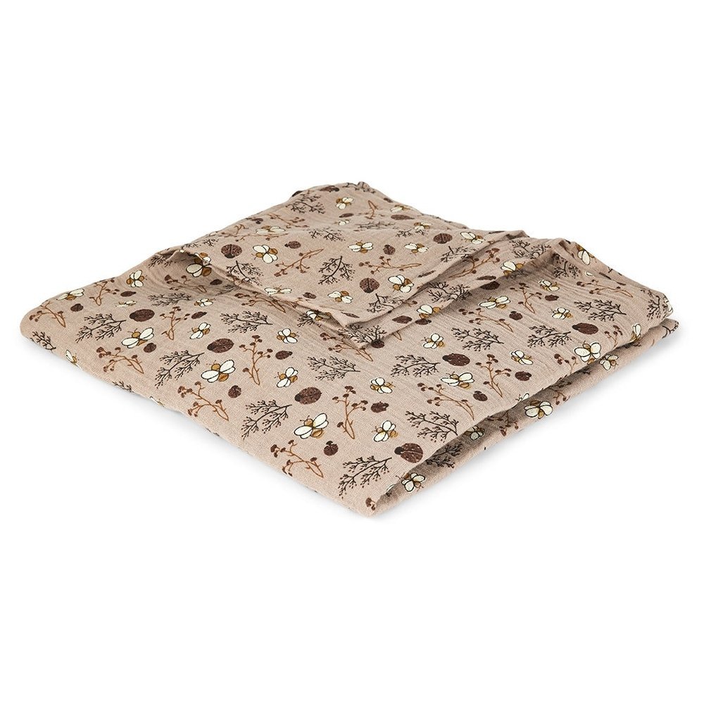 Lange d’emmaillotage en mousseline de coton bio - Fleurs et abeilles