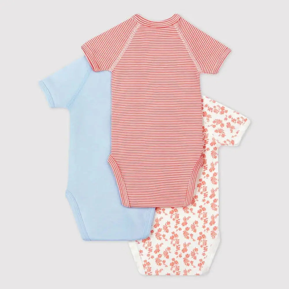 3 bodies croisés à manches courtes en 100 % coton bio