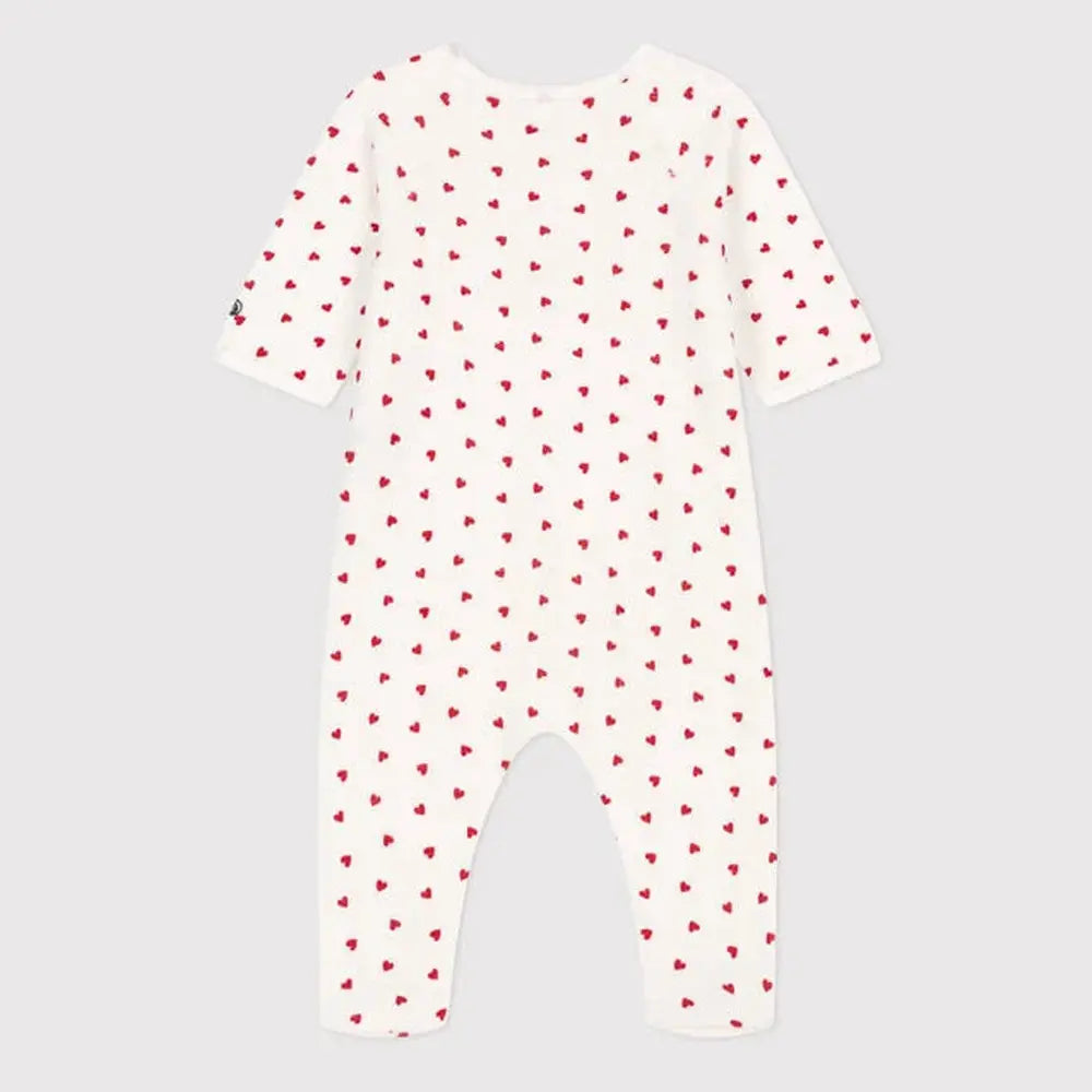 Pyjama bébé en velours à imprimé cœurs