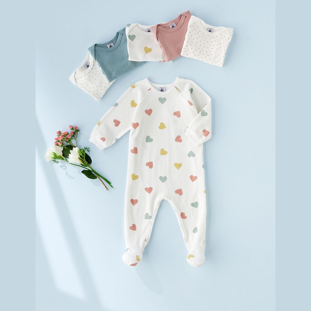 Petit Bateau | Pyjama bébé en velours avec imprimé cœurs multicolores