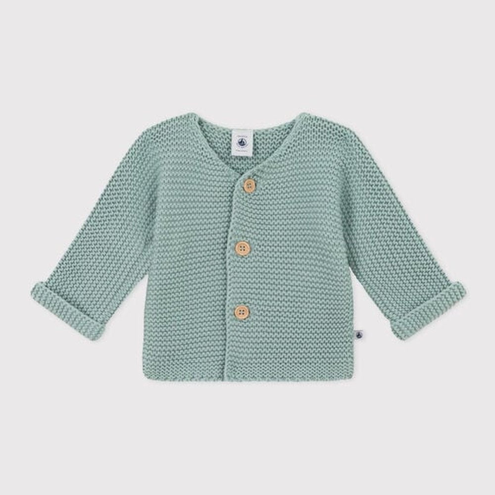 Petit Bateau | Cardigan unisexe en maille pour bébé, point côtelé - Sage