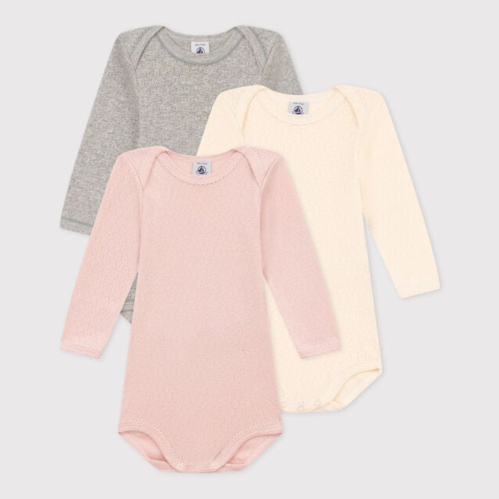 Petit Bateau | Lot de 3 bodies en coton uni à manches longues