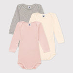 Petit Bateau | Lot de 3 bodies en coton uni à manches longues