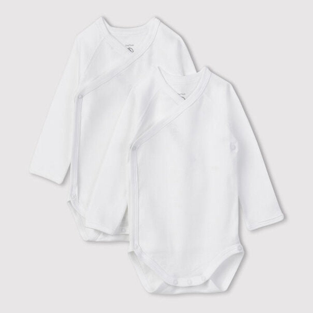 Lot de 2 bodies croisés à manches longues Petit Bateau blancs