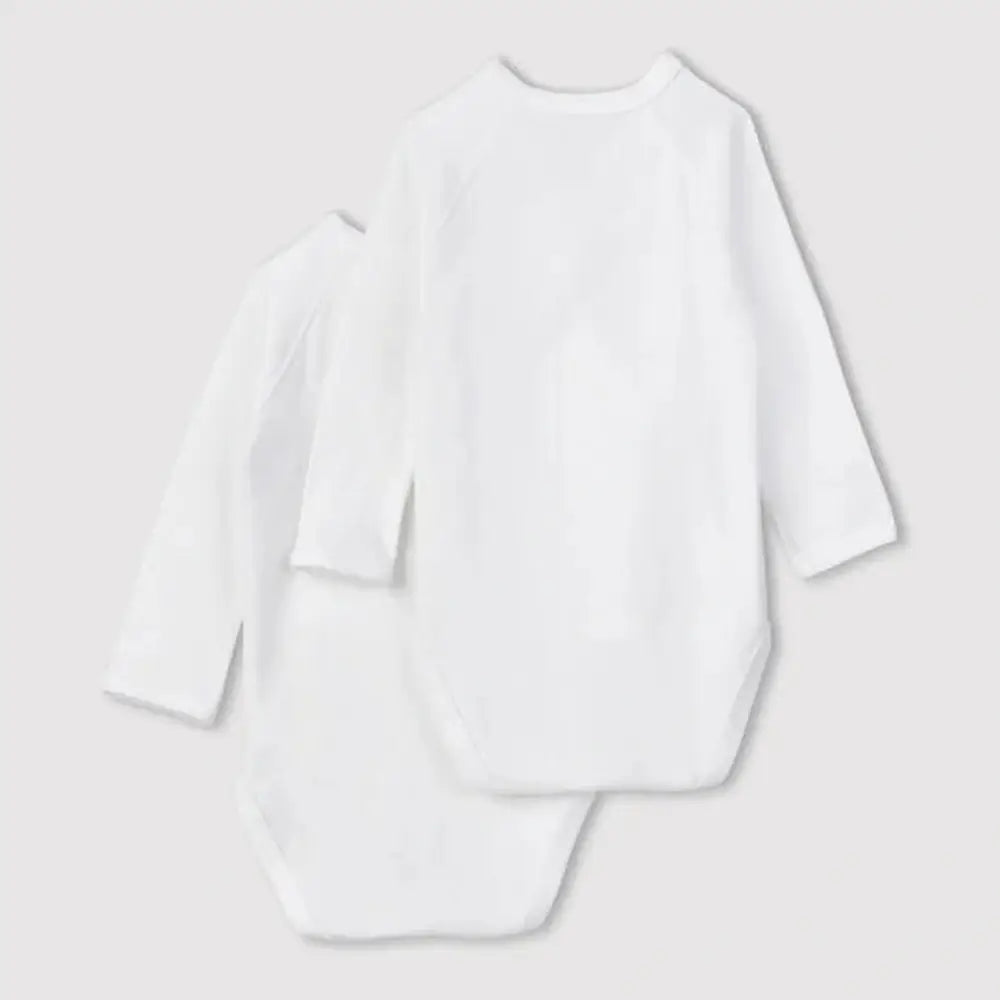Lot de 2 bodies cache-cœur à manches longues Petit Bateau blancs