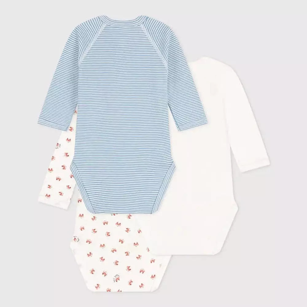 Lot de 3 bodies cache-cœur à manches longues Petit Bateau