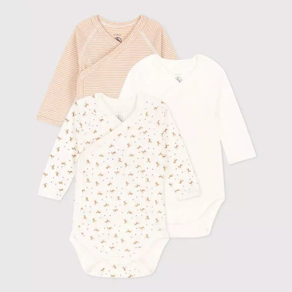 Lot de 3 bodies croisés à manches longues Petit Bateau