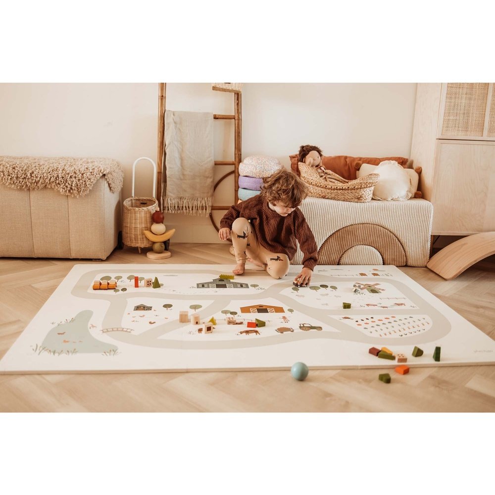 Play&Go Tapis de jeu puzzle - Eevaa tapis puzzle 2-en-1/boîte de rangement - Ferme | Mousse