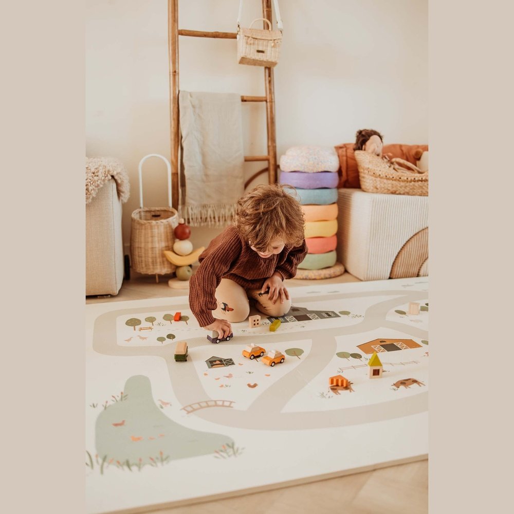 Play&Go Tapis de jeu puzzle - Eevaa 2-en-1 tapis puzzle/boîte de rangement - Ferme | Mousse