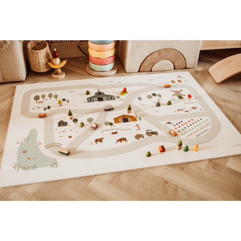 Tapis de jeu puzzle Play&Go - Eevaa tapis puzzle/boîte de rangement 2-en-1 - Ferme | Mousse