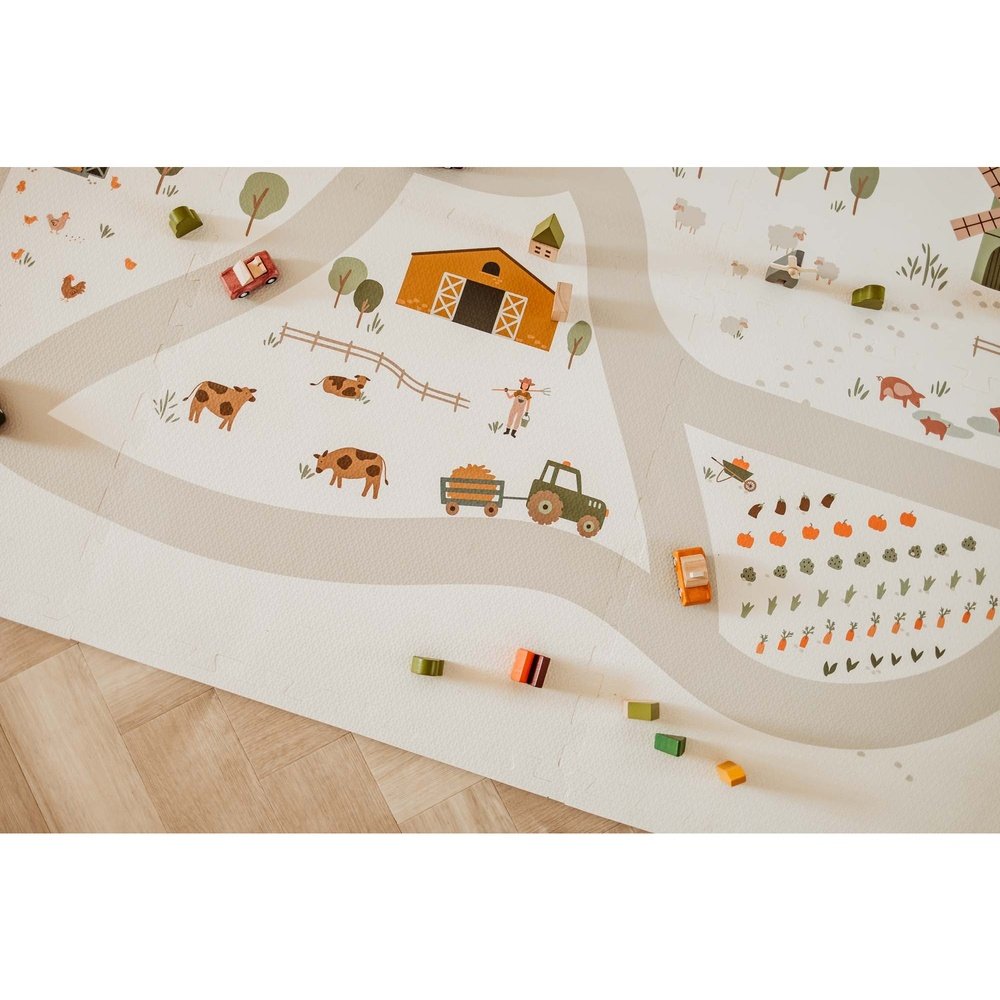 Play&Go Tapis de jeu puzzle - Eevaa 2 en 1 tapis puzzle/boîte de rangement - Farm | Mousse