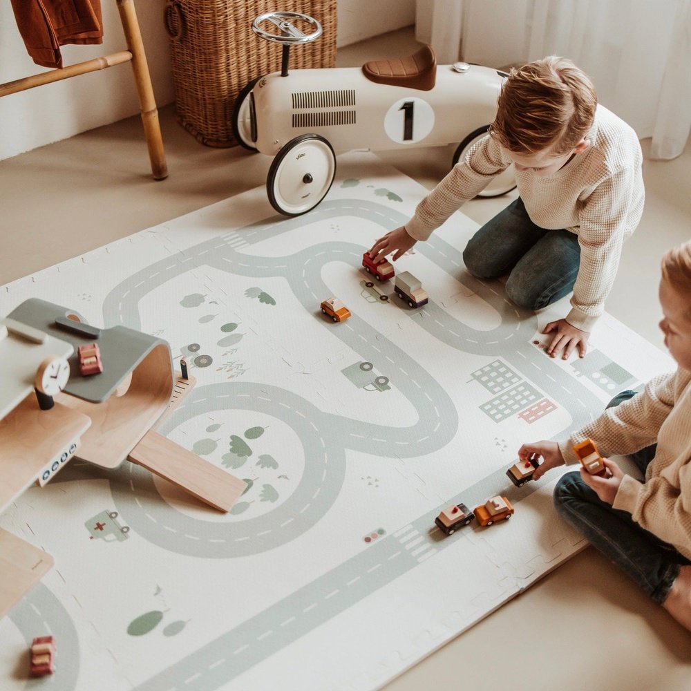 PLAY&GO TAPIS DE JEU PUZZLE - EEVAA TAPIS DE PUZZLE/BOÎTE DE RANGEMENT 2 EN 1 - ROADMAP/ICÔNES