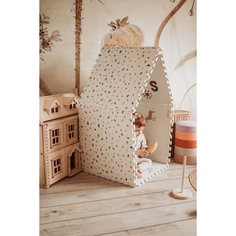 Play&Go Tapis d’éveil puzzle - Eevaa puzzle 2-en-1/tour de rangement - Alphabet/Terrazzo