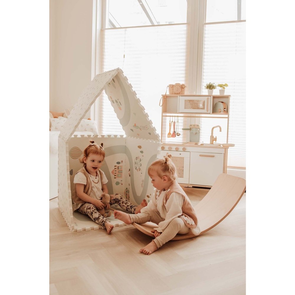 Tapis de jeu puzzle Play&Go - Eevaa 2-en-1 tapis puzzle/boîte de rangement - Village/Terrazzo