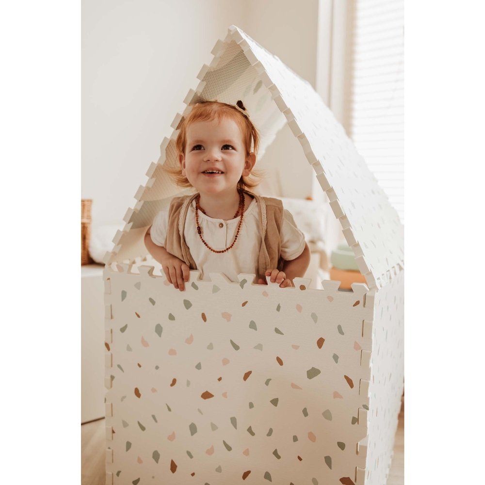 Tapis de jeu puzzle Play&Go - Eevaa tapis puzzle 2-en-1/boîte de rangement - Village/Terrazzo