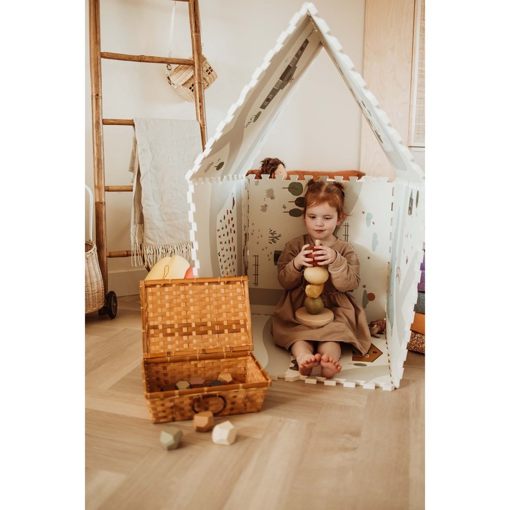 Tapis de jeu puzzle Play&Go - Eevaa Tapis puzzle/boîte de rangement 2-en-1 - Ferme | Mousse