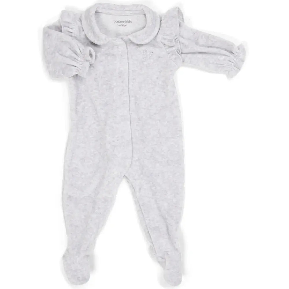Combinaison Bébé En Velours Ultra Doux Gris Chiné Avec Volants