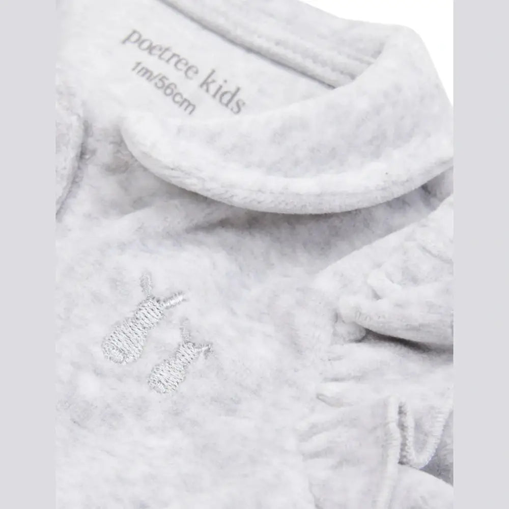 Grenouillère bébé en velours ultra doux gris chiné avec volants