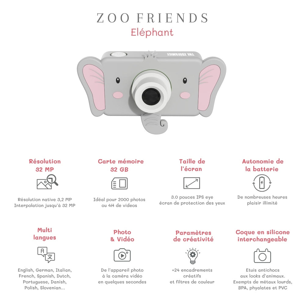 The Zoofamily Zoo Friends - Éléphant | Appareil photo pour enfant