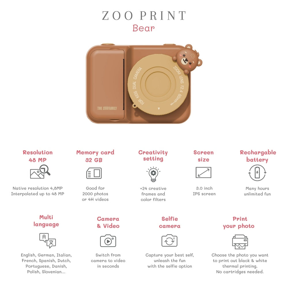 The Zoofamily Zoo Print - Ours | Appareil photo pour enfants avec impression instantanée